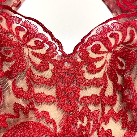 Marchesa Notte Embroidered Mini Dress Red Lace Cap Sleeve Flare Valentines SZ 10 - Picture 6 of 15